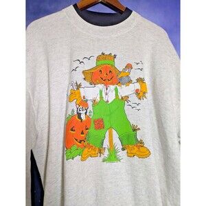 Vintage 90s Lee Wildside Scarecrow Pumpkin Sweatshirt 2X Halloween Fall Crow USA